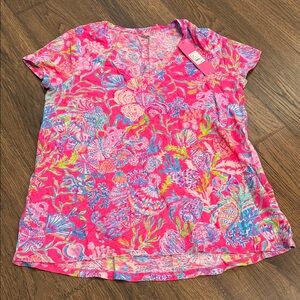Lilly Pulitzer Pink Isle Shell Me Something Good Etta V Neck Short Sleeve